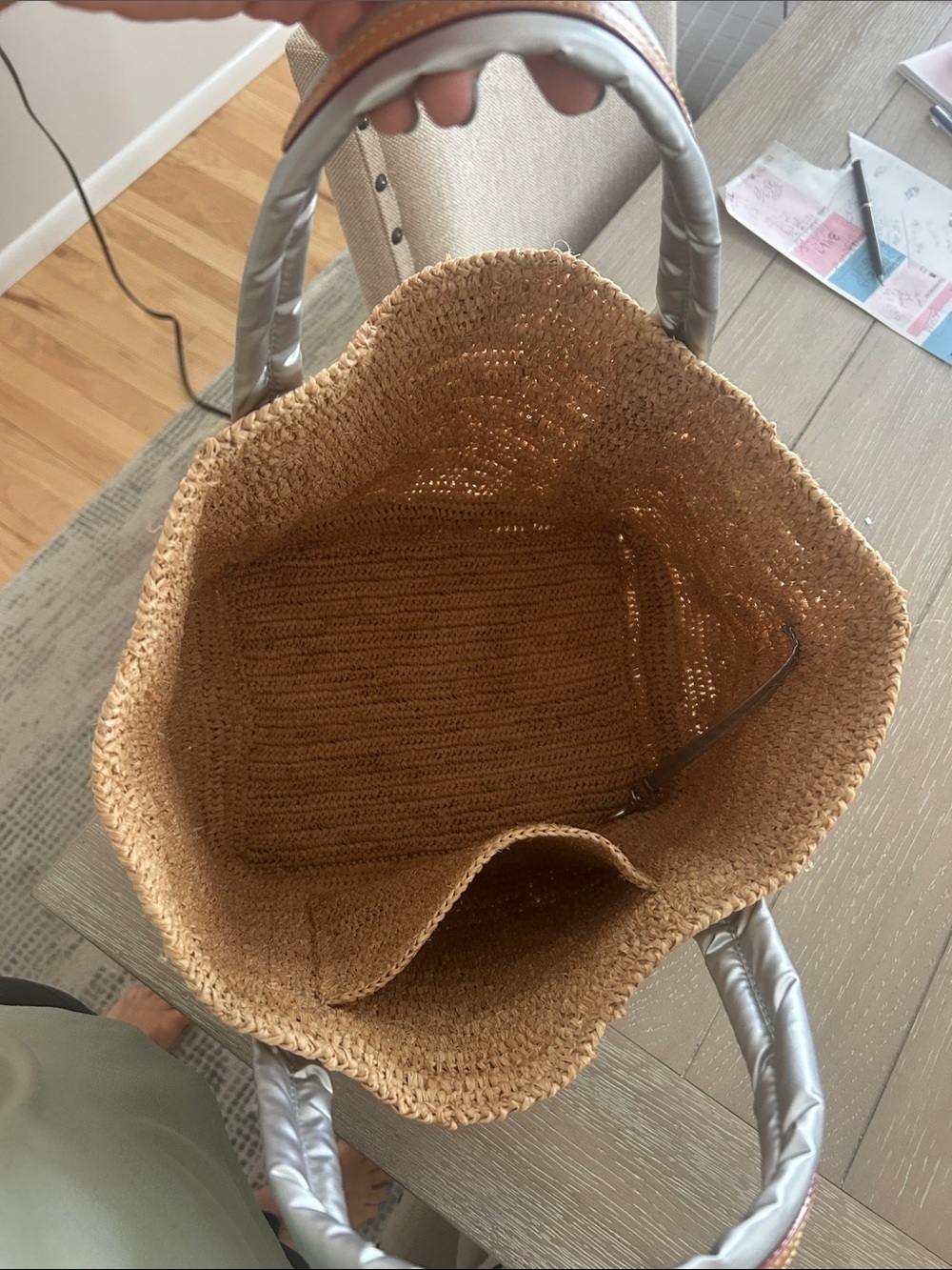 Mz Wallace Handwoven Straw Tote with Silver Trim - Beachy Women Bag - Picture 4 of 5